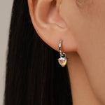 Sterling Silver Aurora AB CZ Trillion Cut Hoop Earrings, Silver or Gold, Triangle Dangle Hoop Earrings, Interchangeable Charm