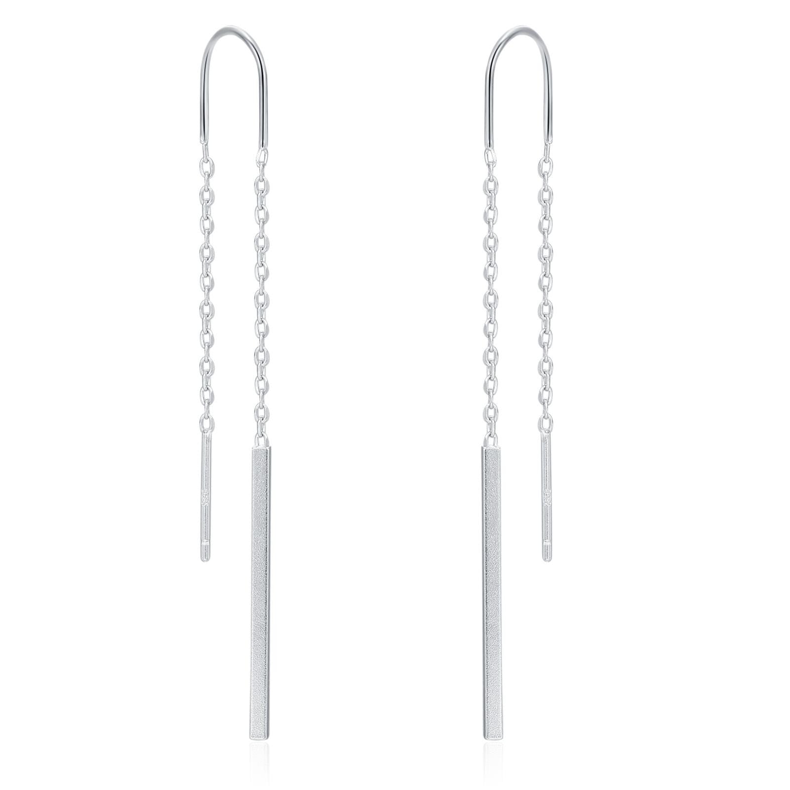 Sterling Silver Minimalist Bar Ear Threaders, Silver or Gold or Rose Gold, U Shape Bar Threader Earrings, Dainty Minimal Dangle Earrings