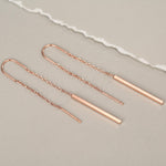 Sterling Silver Minimalist Bar Ear Threaders, Silver or Gold or Rose Gold, U Shape Bar Threader Earrings, Dainty Minimal Dangle Earrings