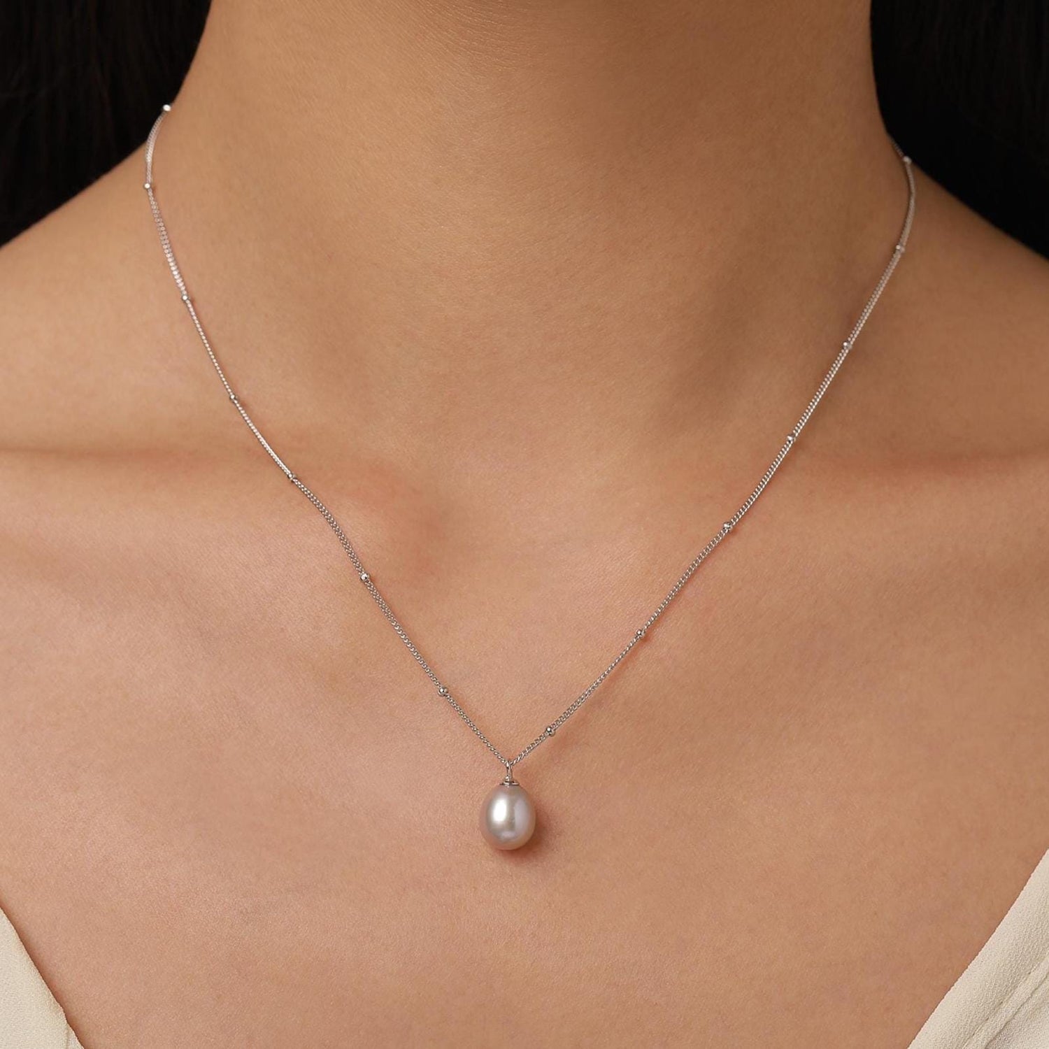 Grey Freshwater Pearl Satellite Chain Necklace