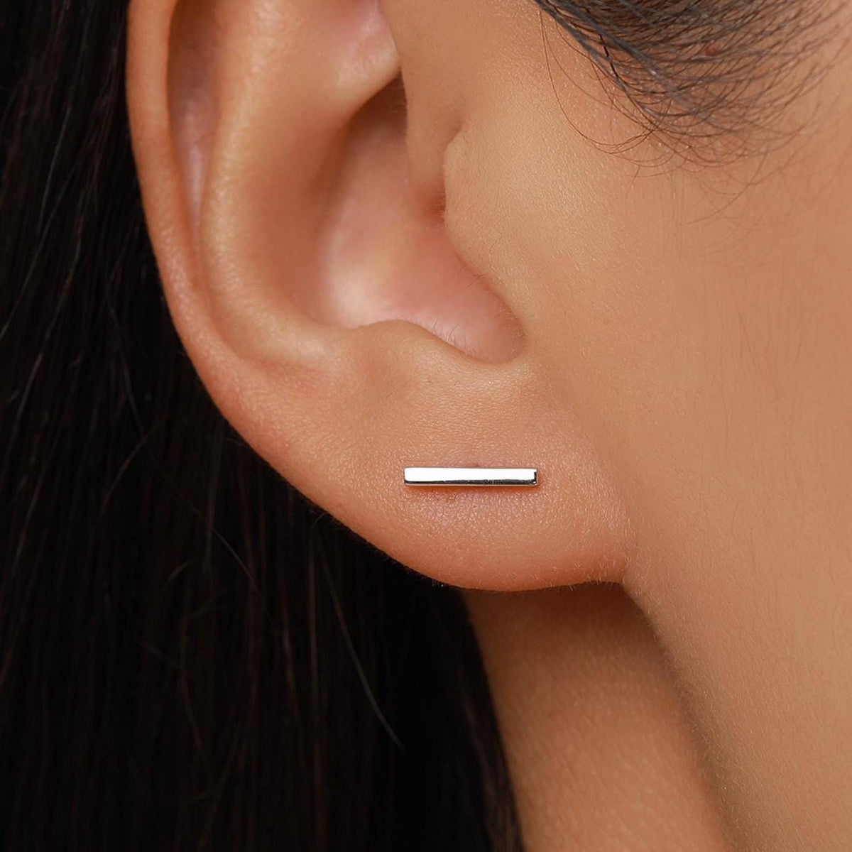 Tiny Bar Stud Earrings in Sterling Silver, Silver, Gold or Rose Gold, Skinny Bar Earrings, Delicate Bar Earrings