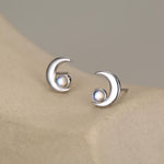 Cresent Moon with Moonstone Stud Earrings in Sterling Silver, Moon Earrings, Moon Stud, Celestial Moon Earrings