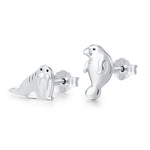 Sterling Silver Walrus & Manatee Mismatched Stud Earrings, Asymmetric Manatee and Walrus Earrings