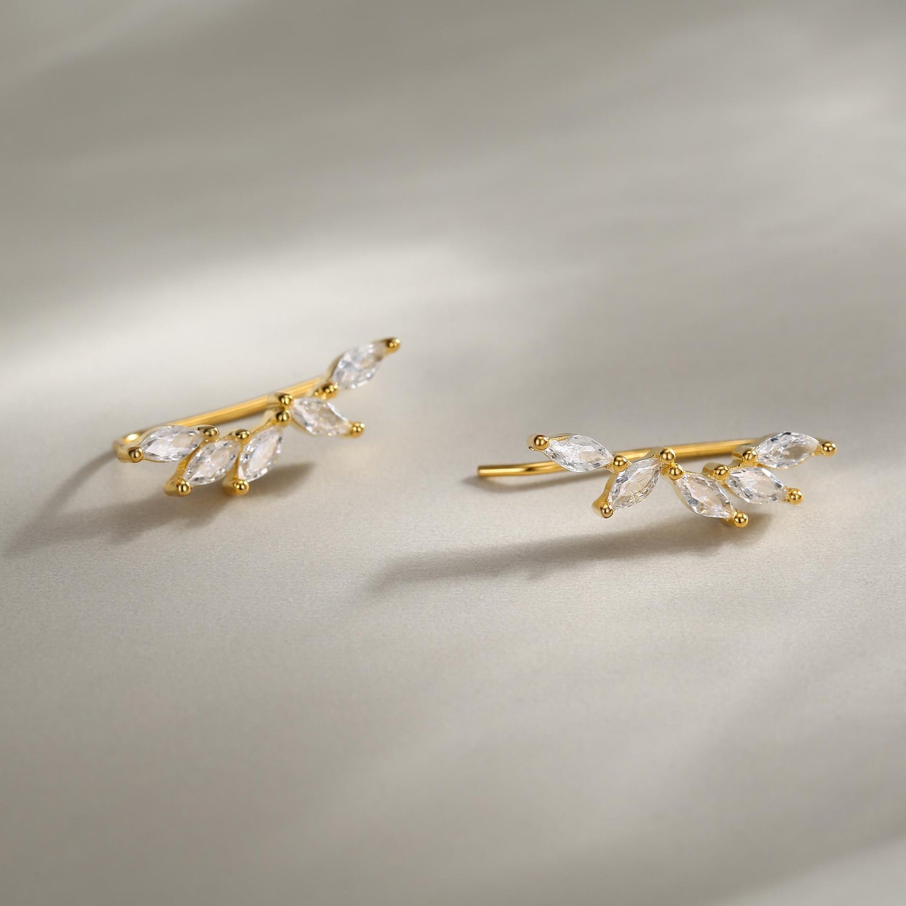 Clear CZ Cluster Crawler Earrings in Sterling Silver, Silver or Gold, CZ Marquise Ear Crawlers, CZ Cluster Earrings