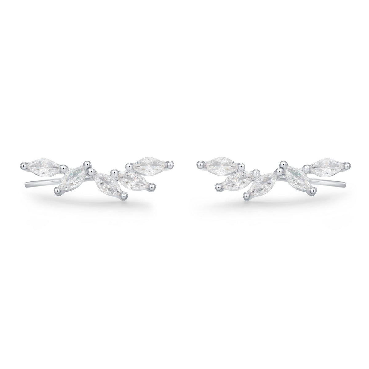 Clear CZ Cluster Crawler Earrings in Sterling Silver, Silver or Gold, CZ Marquise Ear Crawlers, CZ Cluster Earrings