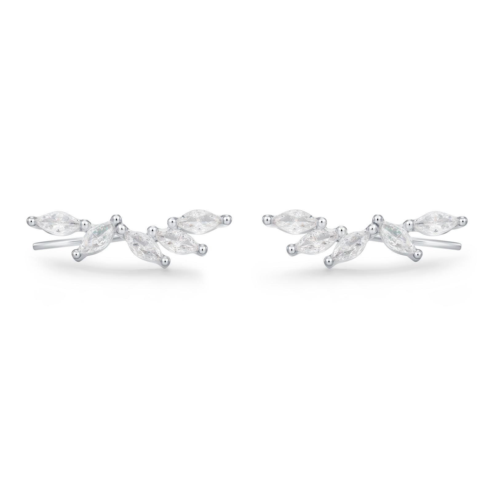 Clear CZ Cluster Crawler Earrings in Sterling Silver, Silver or Gold, CZ Marquise Ear Crawlers, CZ Cluster Earrings