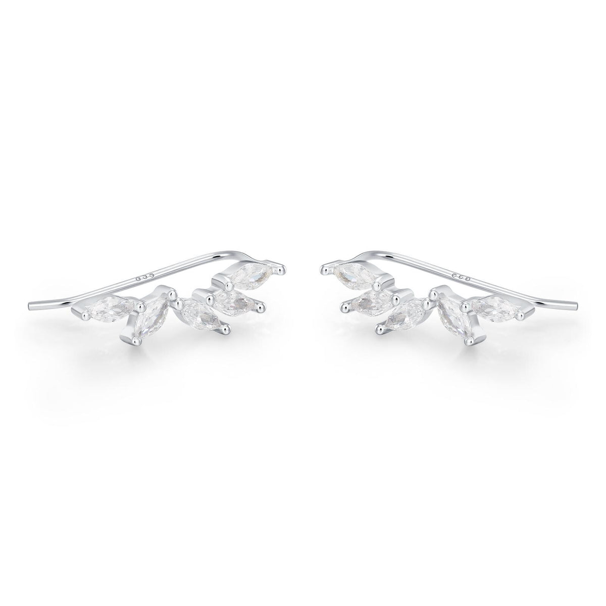 Clear CZ Cluster Crawler Earrings in Sterling Silver, Silver or Gold, CZ Marquise Ear Crawlers, CZ Cluster Earrings