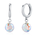 Dangle Aurora CZ Huggie Hoop Earrings in Sterling Silver, Silver or Gold, Delicate Sparky AB CZ Skinny Hoops, Colour Changing Crystal Hoops