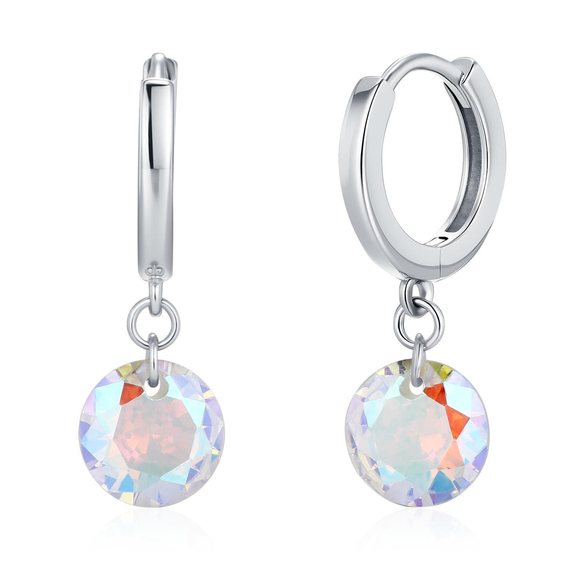 Dangle Aurora CZ Huggie Hoop Earrings in Sterling Silver, Silver or Gold, Delicate Sparky AB CZ Skinny Hoops, Colour Changing Crystal Hoops