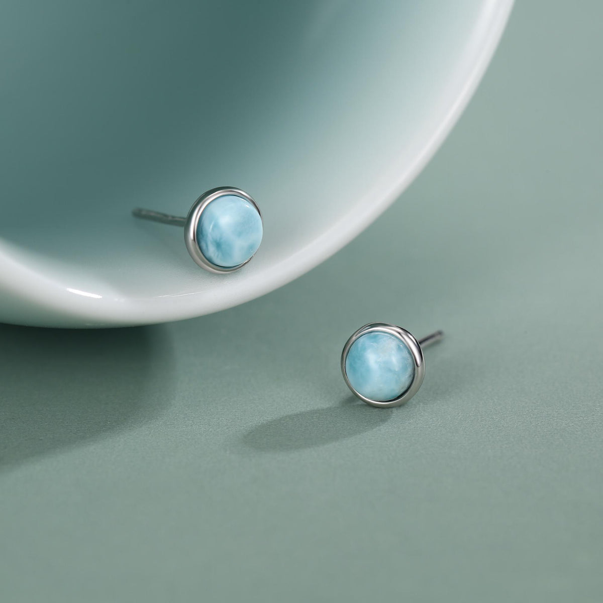 Genuine Larimar Stone Stud Earrings in Sterling Silver, Blue Larimar Stud, Natural Semi-Precious Gemstones, 5mm, Bezel, Minimalist Earrings
