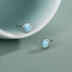 Genuine Larimar Stone Stud Earrings in Sterling Silver, Blue Larimar Stud, Natural Semi-Precious Gemstones, 5mm, Bezel, Minimalist Earrings
