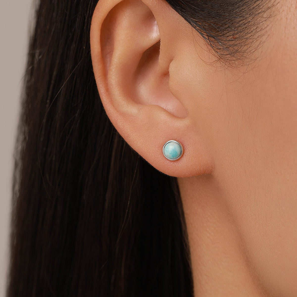 Genuine Larimar Stone Stud Earrings in Sterling Silver, Blue Larimar Stud, Natural Semi-Precious Gemstones, 5mm, Bezel, Minimalist Earrings