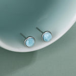 Genuine Larimar Stone Stud Earrings in Sterling Silver, Blue Larimar Stud, Natural Semi-Precious Gemstones, 5mm, Bezel, Minimalist Earrings