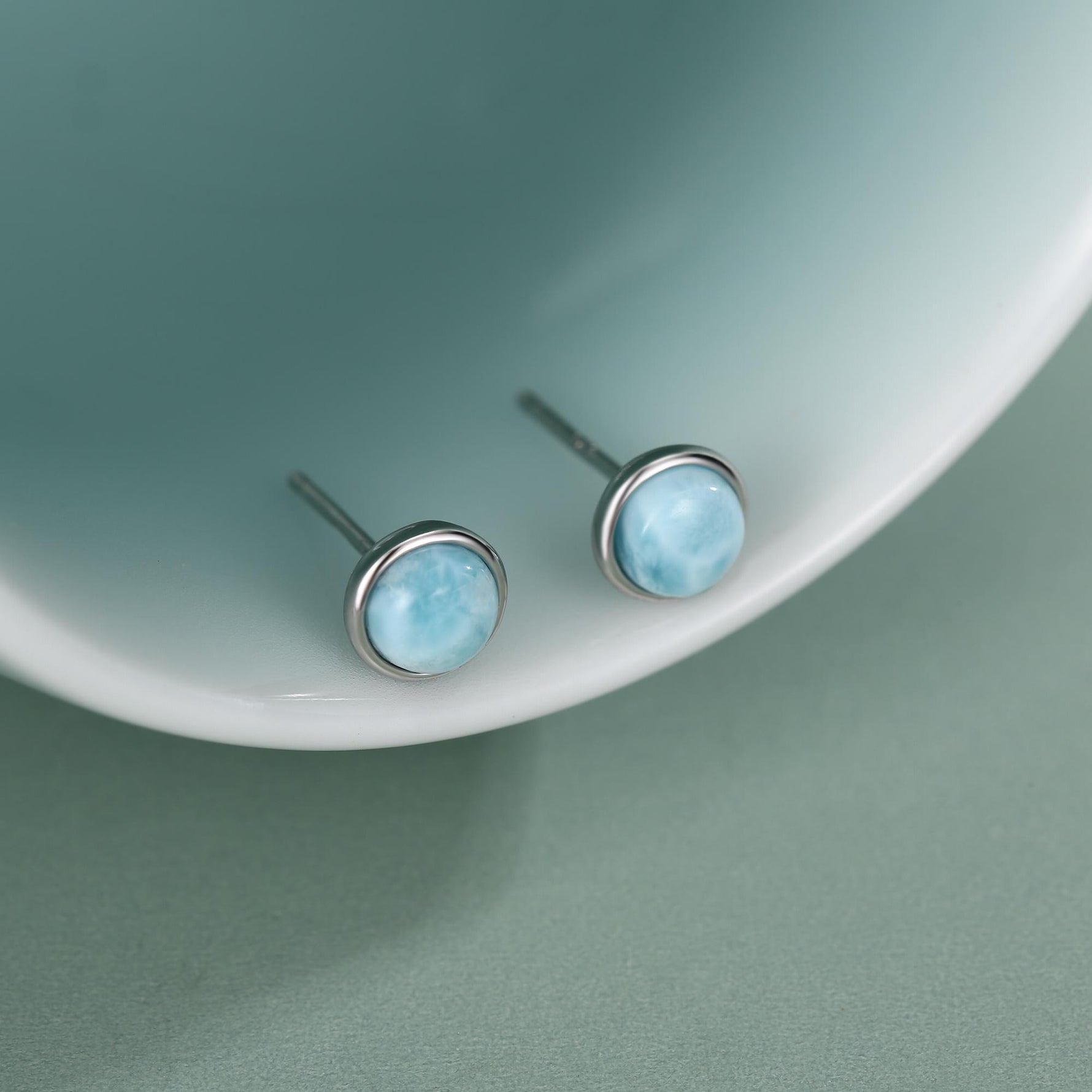 Genuine Larimar Stone Stud Earrings in Sterling Silver, Blue Larimar Stud, Natural Semi-Precious Gemstones, 5mm, Bezel, Minimalist Earrings