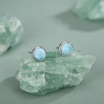 Genuine Larimar Stone Stud Earrings in Sterling Silver, Blue Larimar Stud, Natural Semi-Precious Gemstones, 5mm, Bezel, Minimalist Earrings