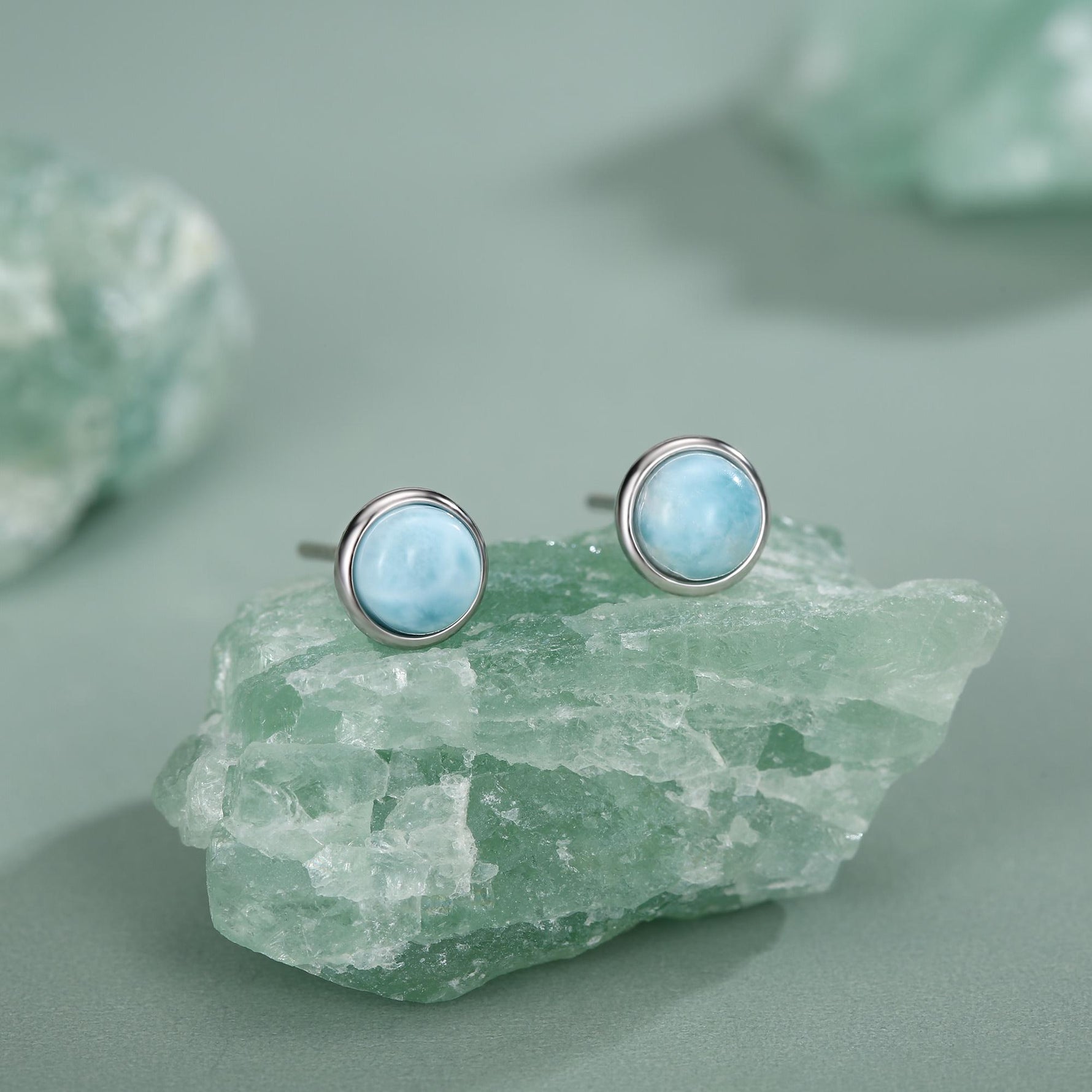 Genuine Larimar Stone Stud Earrings in Sterling Silver, Blue Larimar Stud, Natural Semi-Precious Gemstones, 5mm, Bezel, Minimalist Earrings