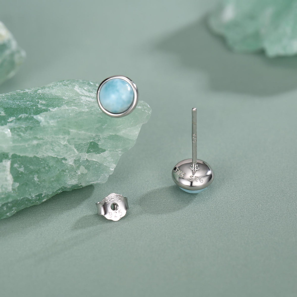 Genuine Larimar Stone Stud Earrings in Sterling Silver, Blue Larimar Stud, Natural Semi-Precious Gemstones, 5mm, Bezel, Minimalist Earrings