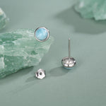 Genuine Larimar Stone Stud Earrings in Sterling Silver, Blue Larimar Stud, Natural Semi-Precious Gemstones, 5mm, Bezel, Minimalist Earrings