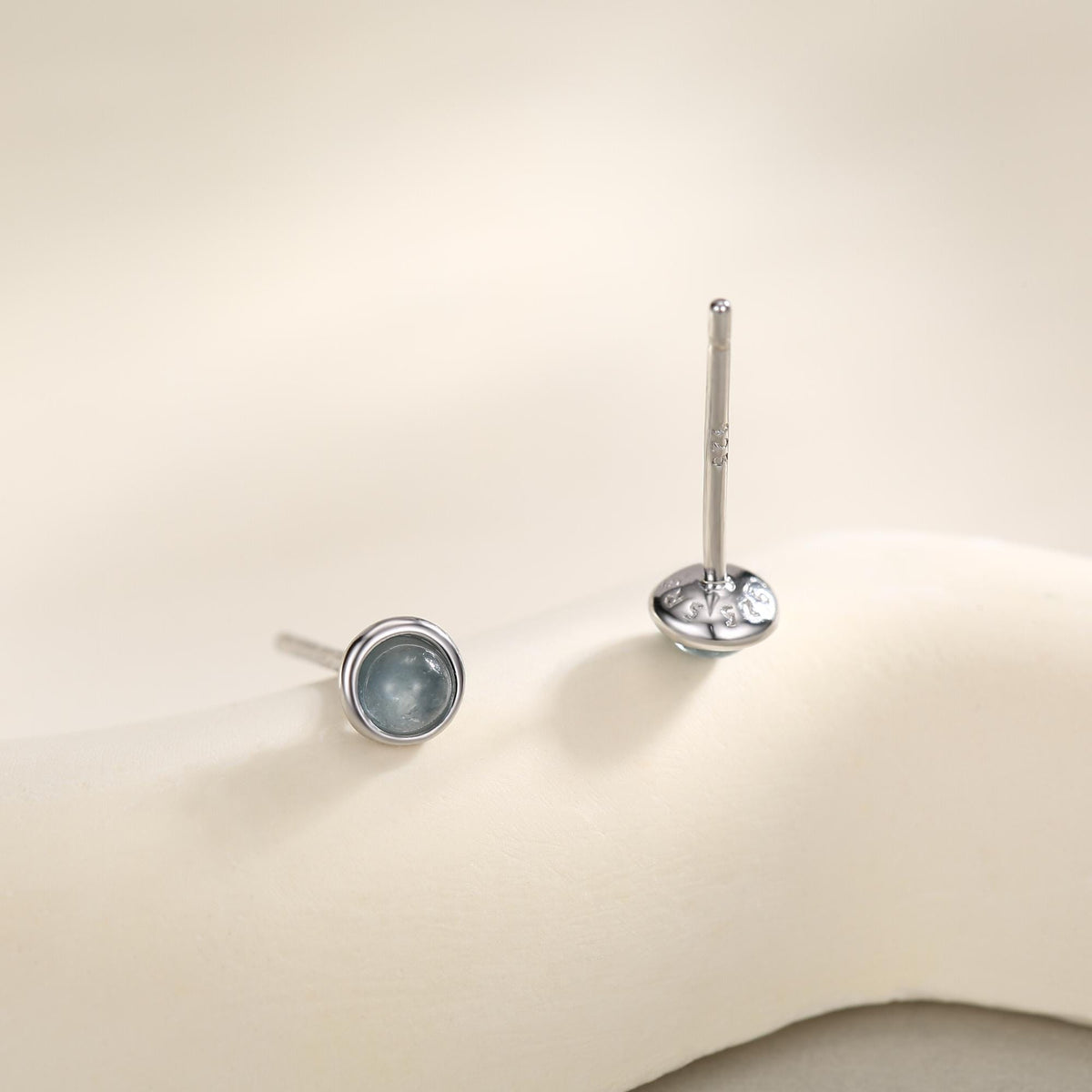 Sterling Silver Tiny Aquamarine Stud Earrings, 3mm Genuine Aquamarine Stone, Semi-precious Jewellery