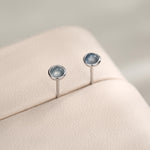 Sterling Silver Tiny Aquamarine Stud Earrings, 3mm Genuine Aquamarine Stone, Semi-precious Jewellery