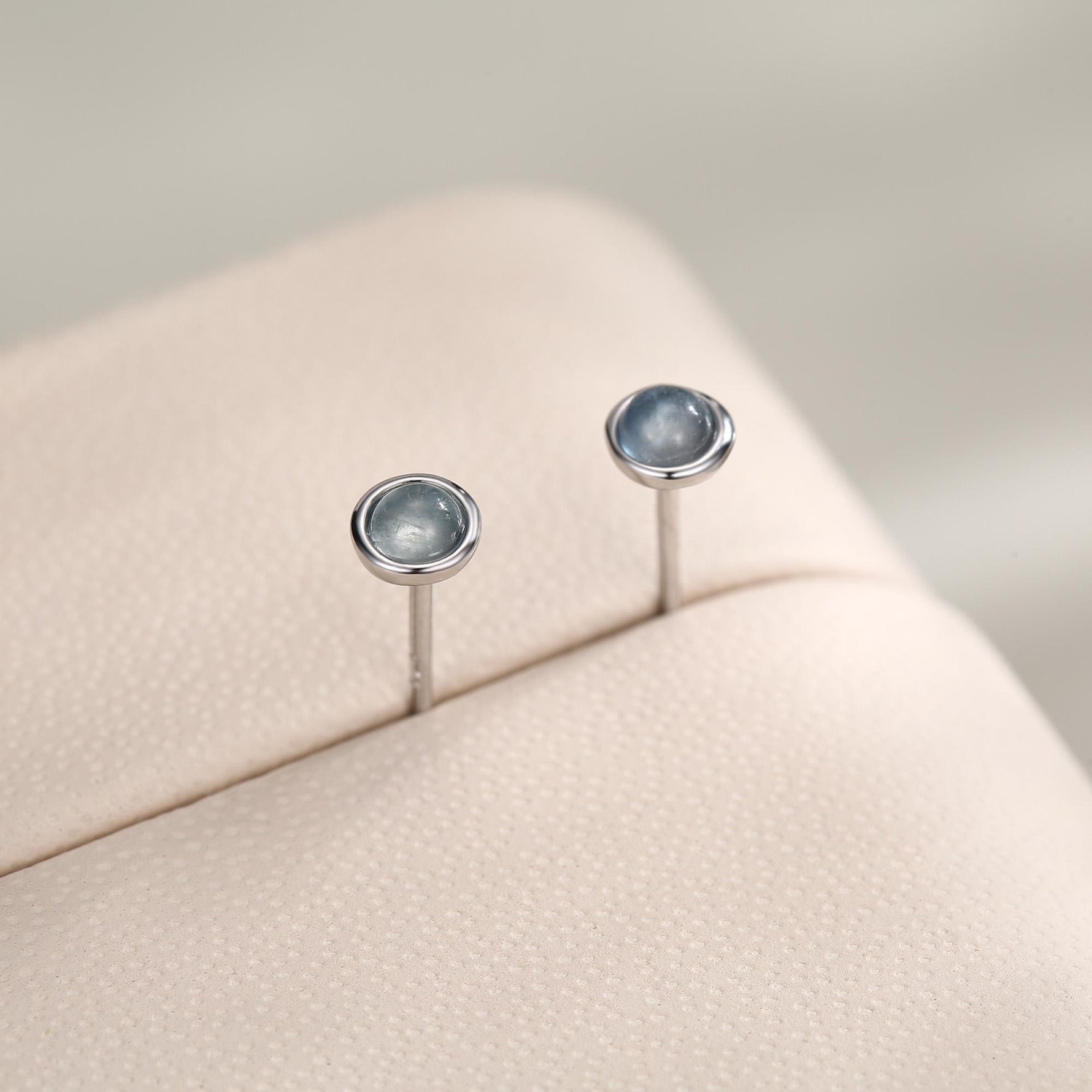 Sterling Silver Tiny Aquamarine Stud Earrings, 3mm Genuine Aquamarine Stone, Semi-precious Jewellery