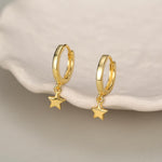Pair of Star Huggie Hoop Earrings in Sterling Silver, Dangle Star Hoops, Celestial Earrings, Silver, Gold or Rose Gold