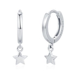 Pair of Star Huggie Hoop Earrings in Sterling Silver, Dangle Star Hoops, Celestial Earrings, Silver, Gold or Rose Gold