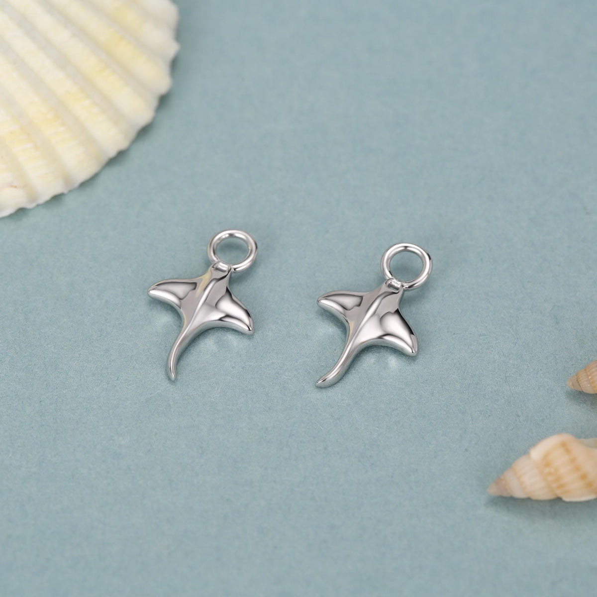 Sterling Silver Manta Ray Fish Huggie Hoop Earrings, Stingray Dangle Hoop Earrings, Dainty Fish Dangle Earrings