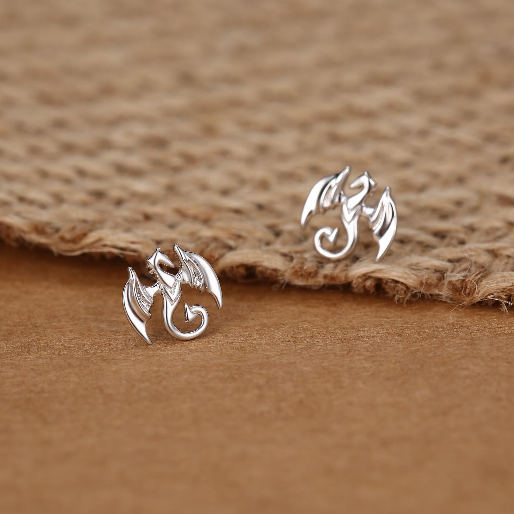 Dragon Stud Earrings in Sterling Silver