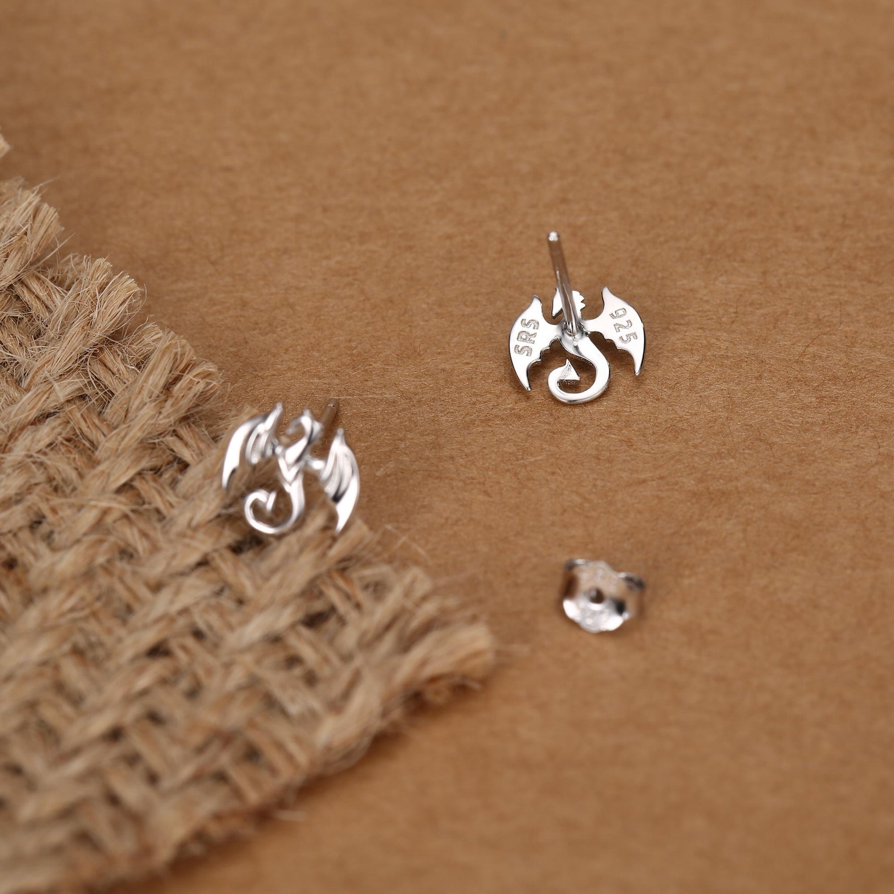 Dragon Stud Earrings in Sterling Silver