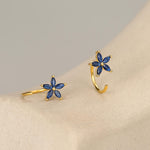 Sapphire Blue CZ Flower Huggie Hoop Earrings in Sterling Silver, Gold or Silver, Marquise CZ Flower Threader Hoop Earrings, Pull Through