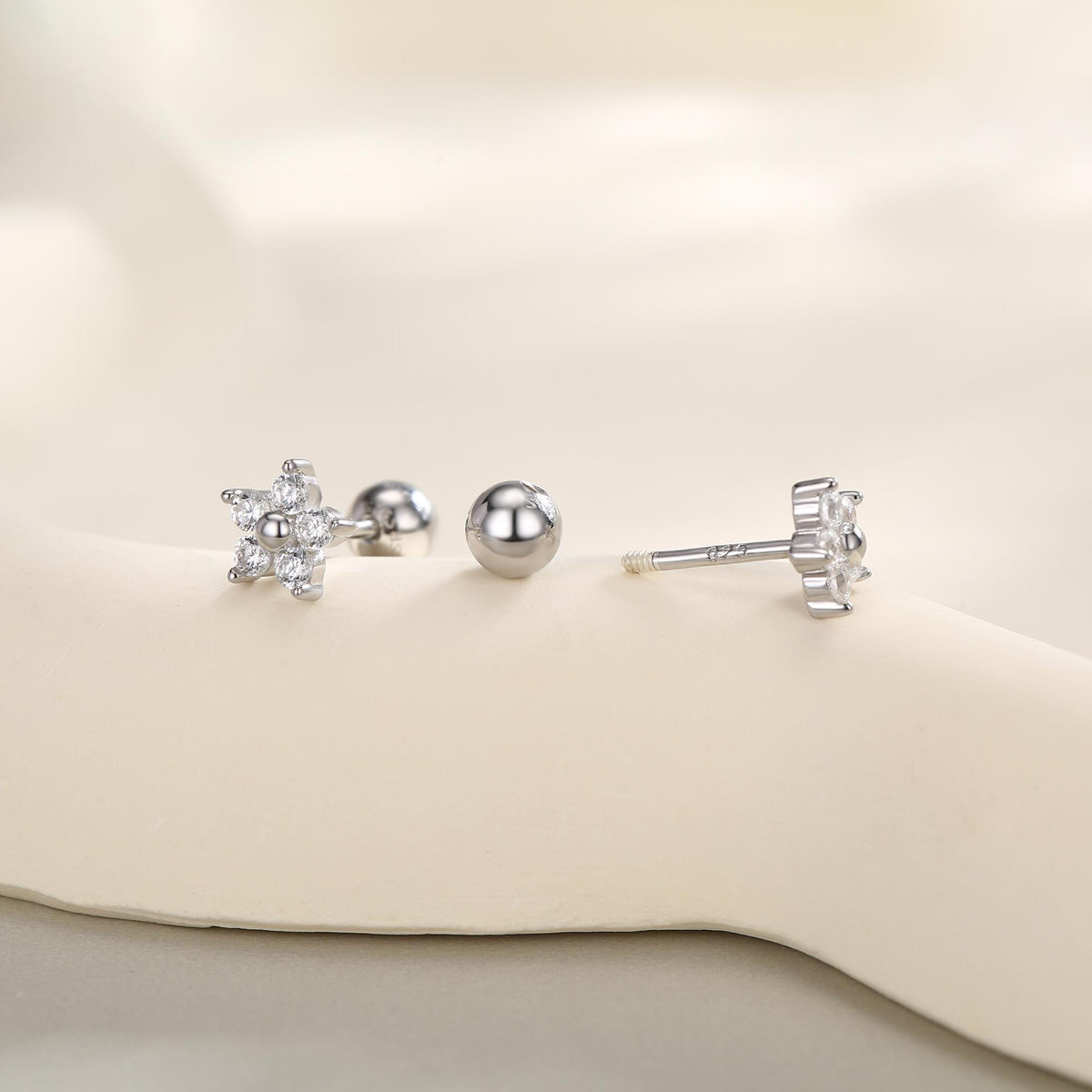 Tiny Flower CZ Screw Back Earrings in Sterling Silver, Forget Me Not Floral CZ Earrings, Silver, Gold and Rose Gold, Flower CZ Earrings