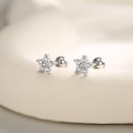 Tiny Flower CZ Screw Back Earrings in Sterling Silver, Forget Me Not Floral CZ Earrings, Silver, Gold and Rose Gold, Flower CZ Earrings
