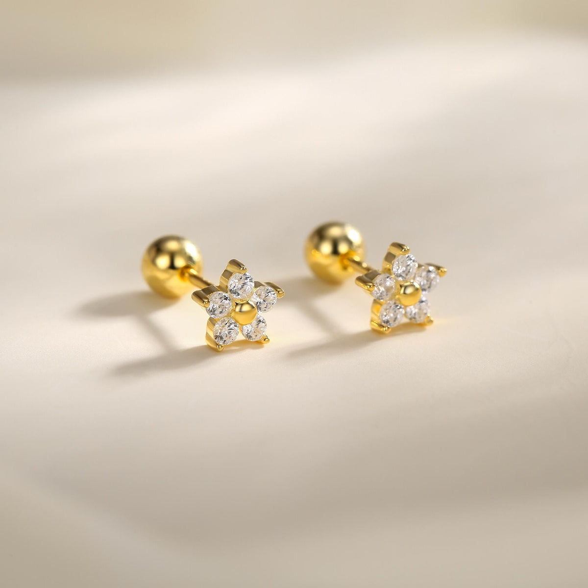 Tiny Flower CZ Screw Back Earrings in Sterling Silver, Forget Me Not Floral CZ Earrings, Silver, Gold and Rose Gold, Flower CZ Earrings