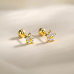 Tiny Flower CZ Screw Back Earrings in Sterling Silver, Forget Me Not Floral CZ Earrings, Silver, Gold and Rose Gold, Flower CZ Earrings