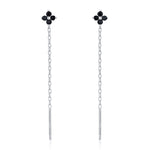 Black Hydrangea Flower CZ Threader Earrings in Sterling Silver, Silver or Gold, Four Dot Crystal Ear Threaders, Flower CZ Earrings