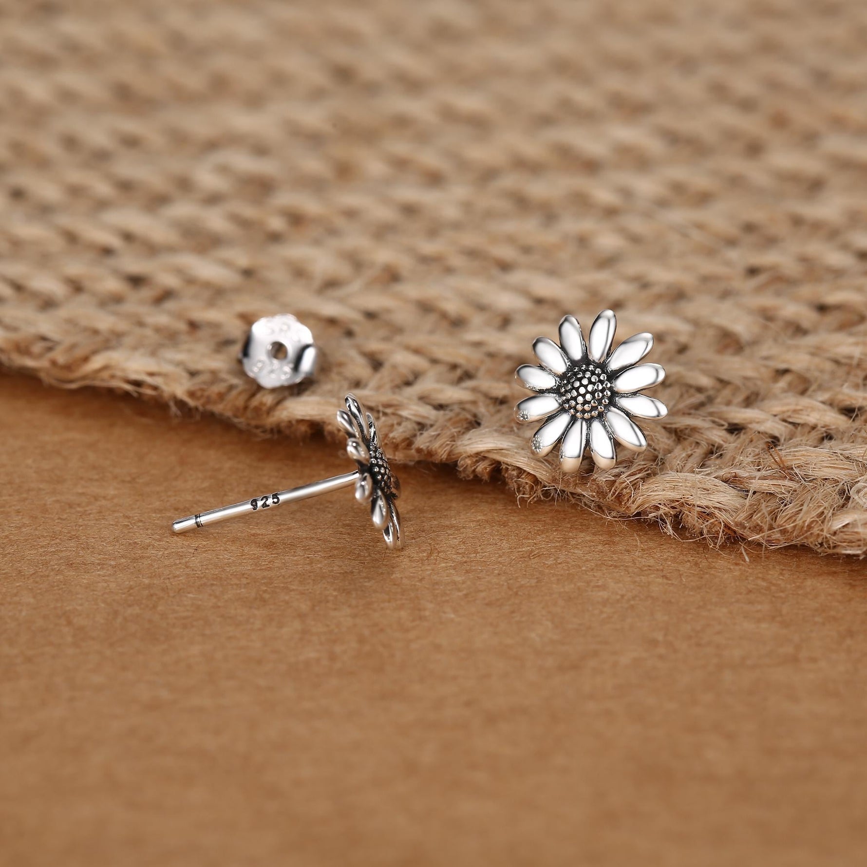 Tiny Daisy Flower Stud Earrings in Sterling Silver, Two Finished Available Silver Daisy Earrings, Silver Daisy Blossom Earrings
