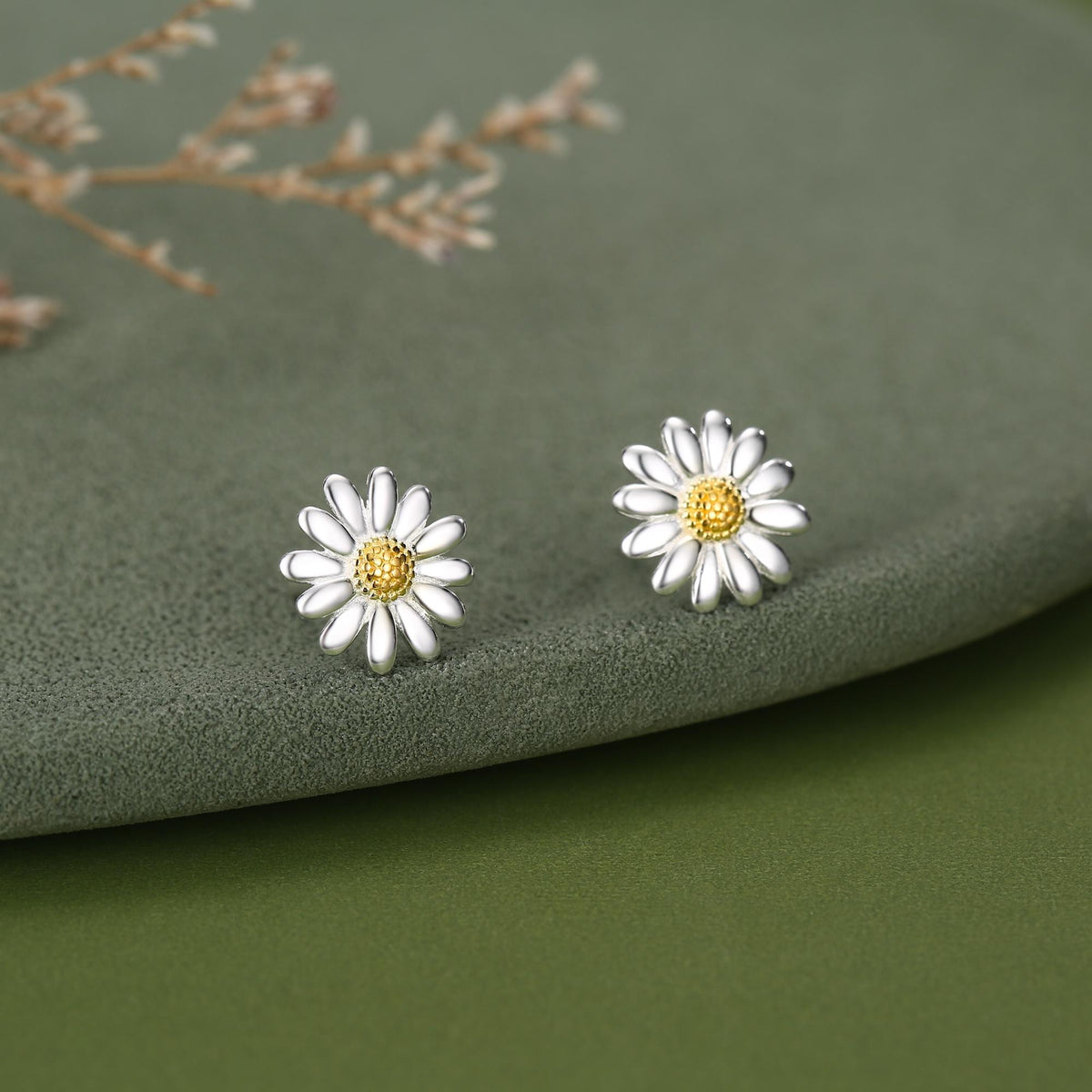 Tiny Daisy Flower Stud Earrings in Sterling Silver, Two Finished Available Silver Daisy Earrings, Silver Daisy Blossom Earrings