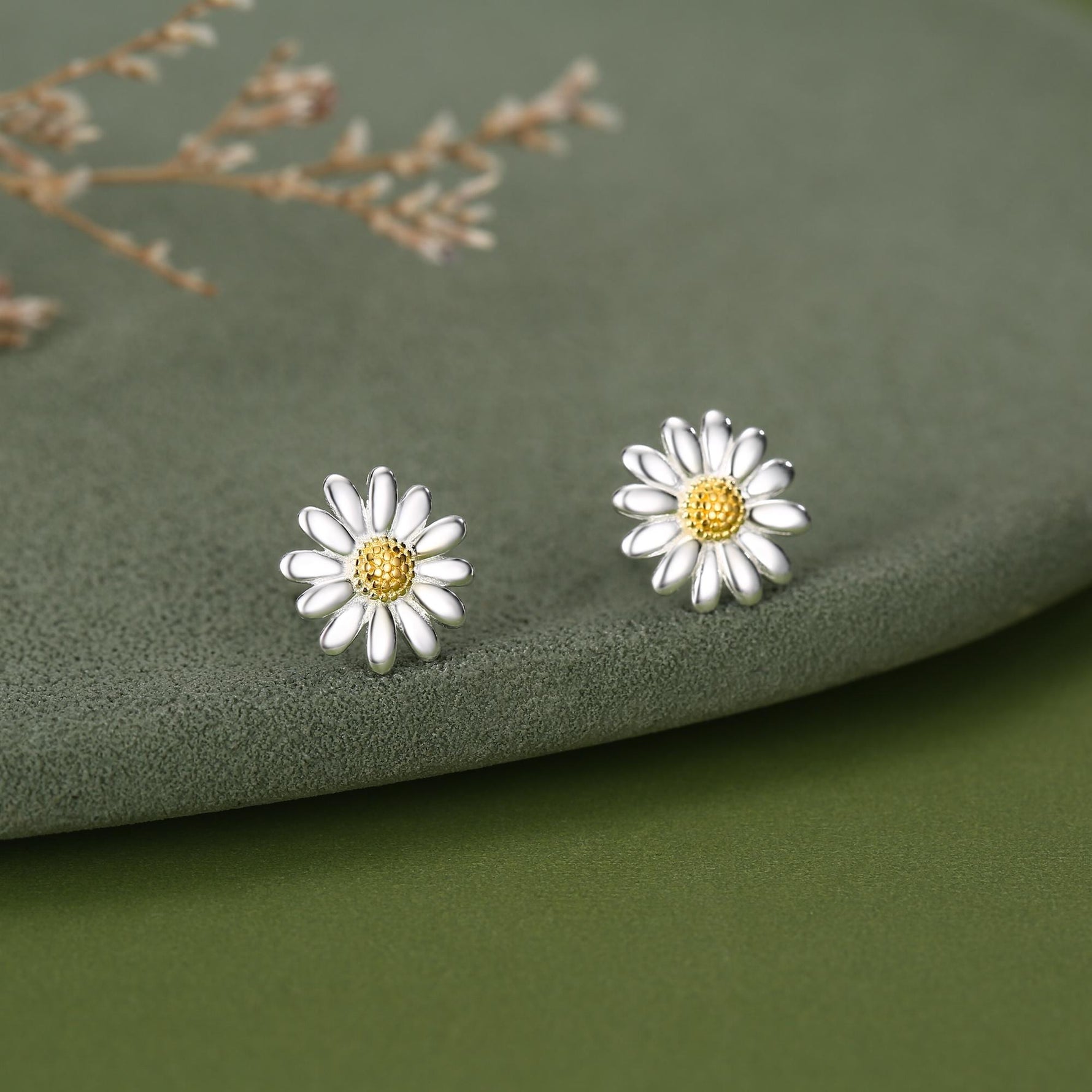 Tiny Daisy Flower Stud Earrings in Sterling Silver, Two Finished Available Silver Daisy Earrings, Silver Daisy Blossom Earrings