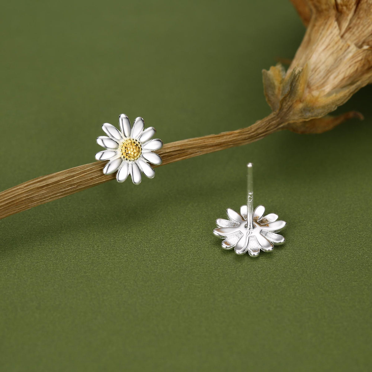 Tiny Daisy Flower Stud Earrings in Sterling Silver, Two Finished Available Silver Daisy Earrings, Silver Daisy Blossom Earrings