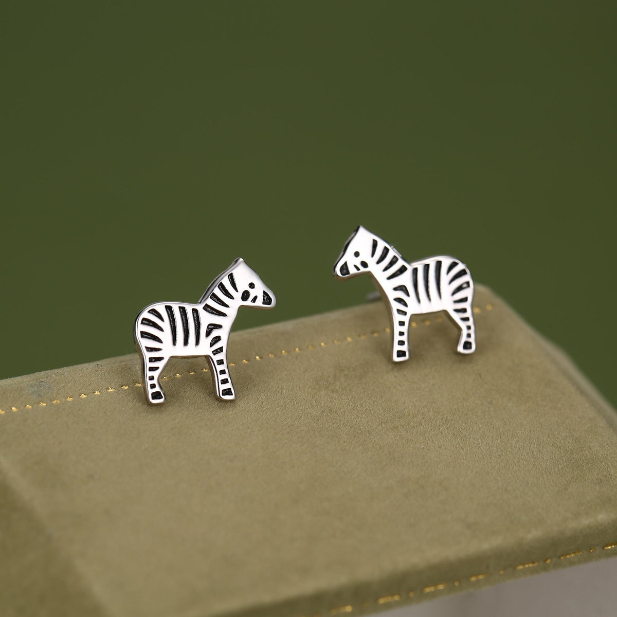 Zebra Stud Earrings in Sterling Silver - Animal Stud Earrings - Cute, Fun, Whimsical