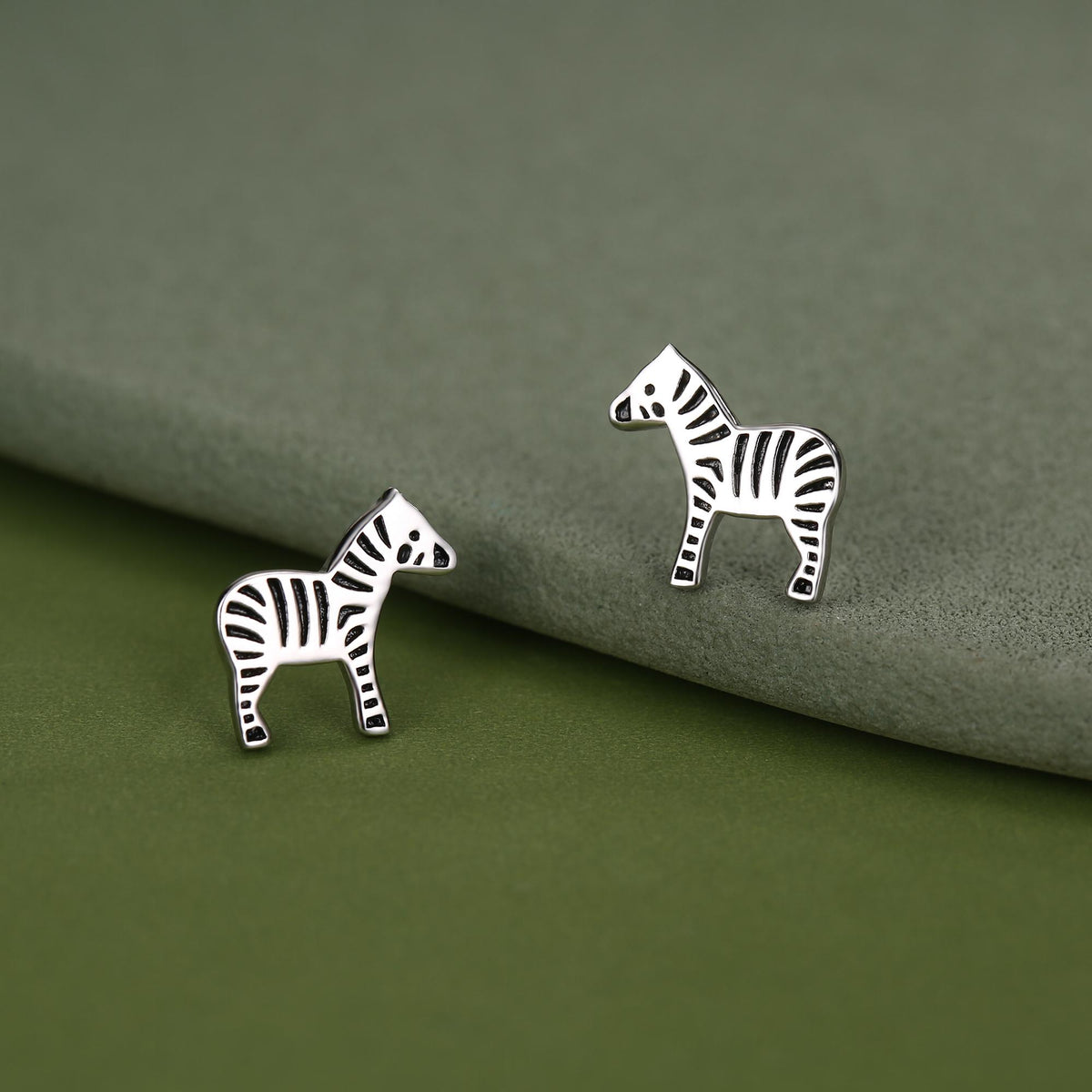Zebra Stud Earrings in Sterling Silver - Animal Stud Earrings - Cute, Fun, Whimsical
