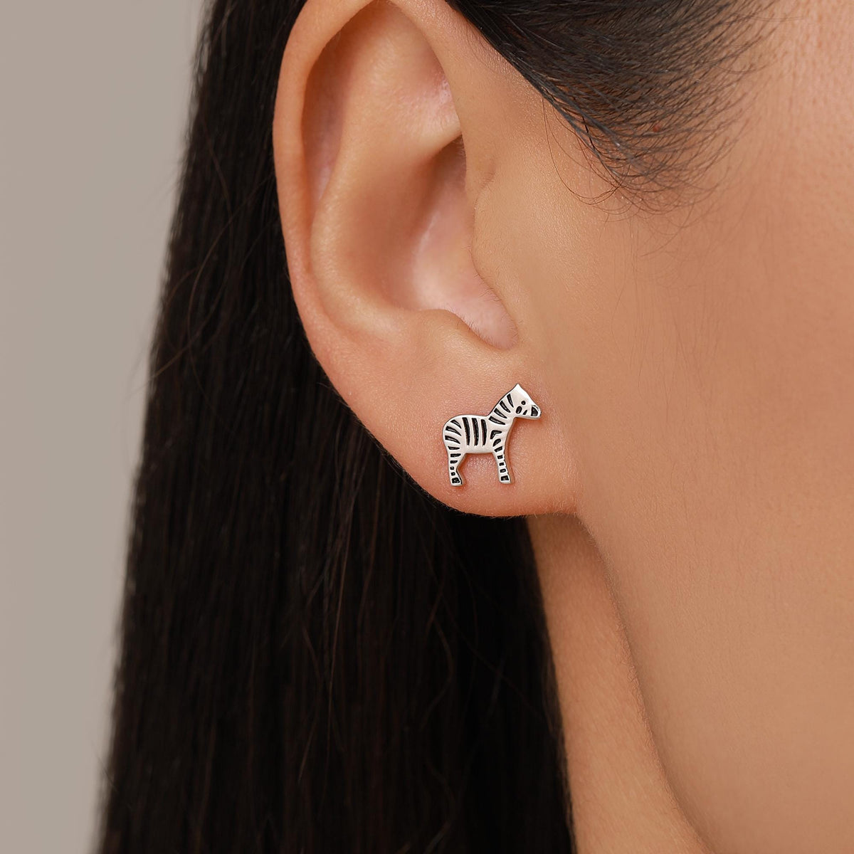 Zebra Stud Earrings in Sterling Silver - Animal Stud Earrings - Cute, Fun, Whimsical