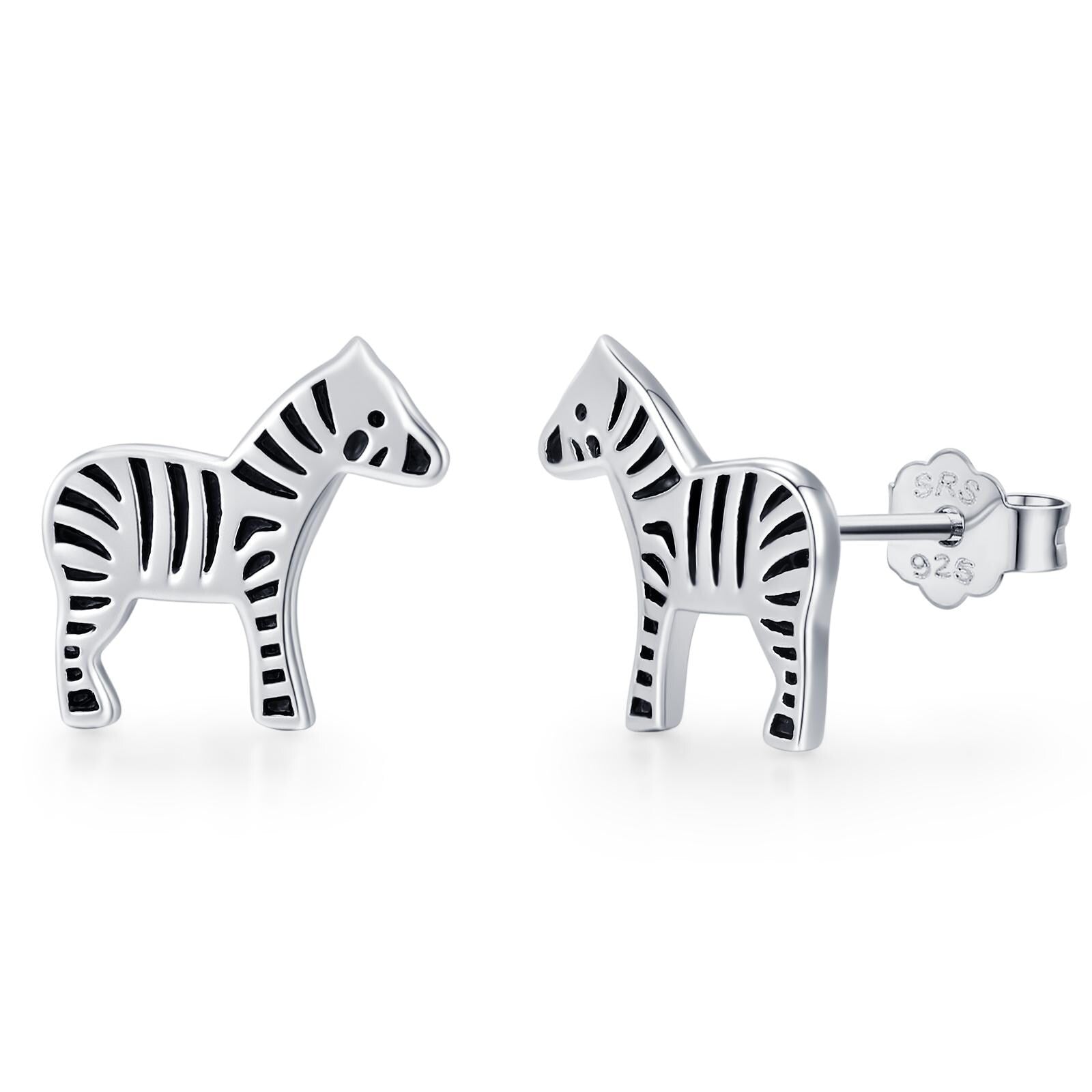 Zebra Stud Earrings in Sterling Silver - Animal Stud Earrings - Cute, Fun, Whimsical