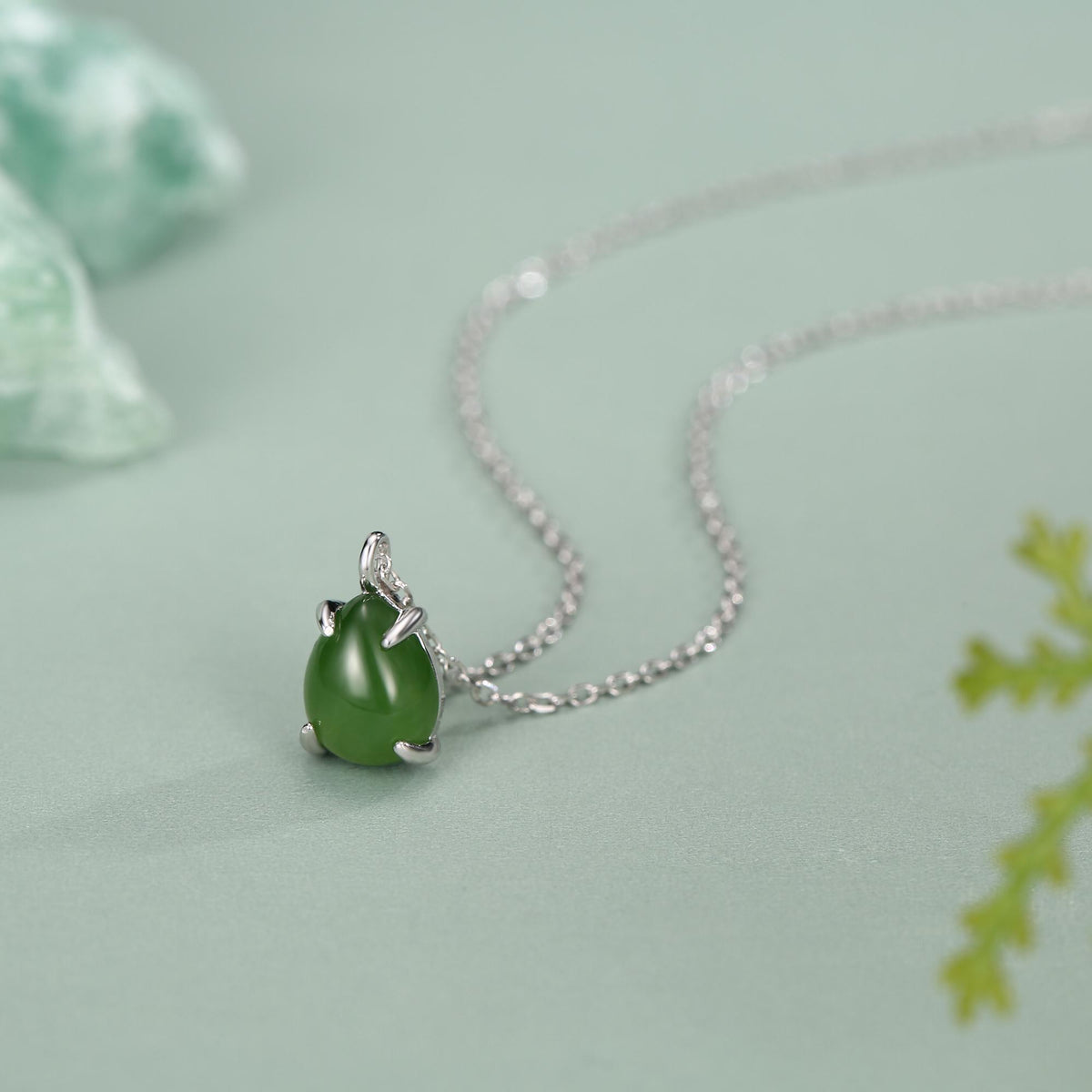 Jade Pear Cabochon Pendant Necklace