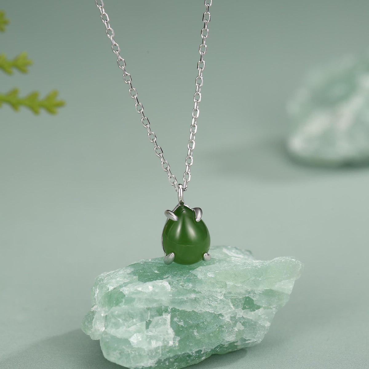Jade Pear Cabochon Pendant Necklace