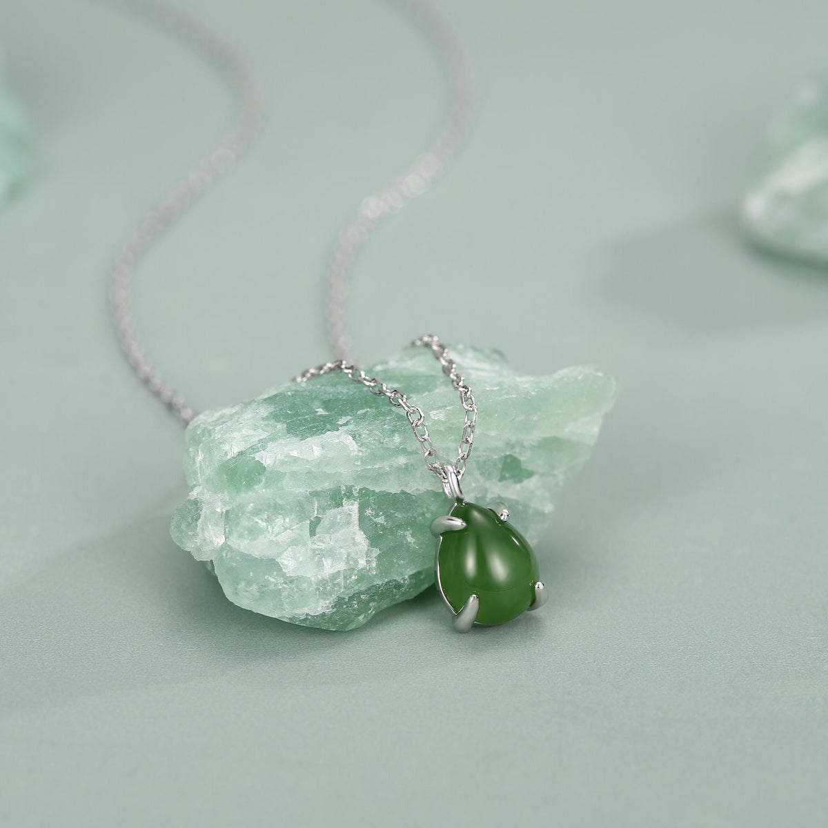 Jade Pear Cabochon Pendant Necklace