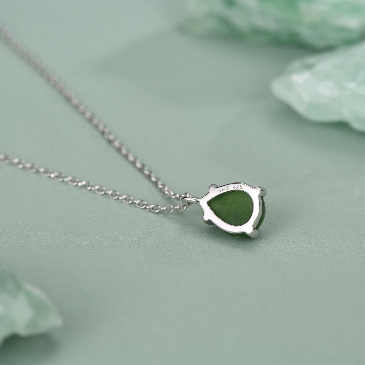 Jade Pear Cabochon Pendant Necklace