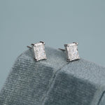 Emerald Cut Diamond CZ Stud Earrings in Sterling Silver, Silver or Gold, Square Cut Crystal Earrings, April Birthstone