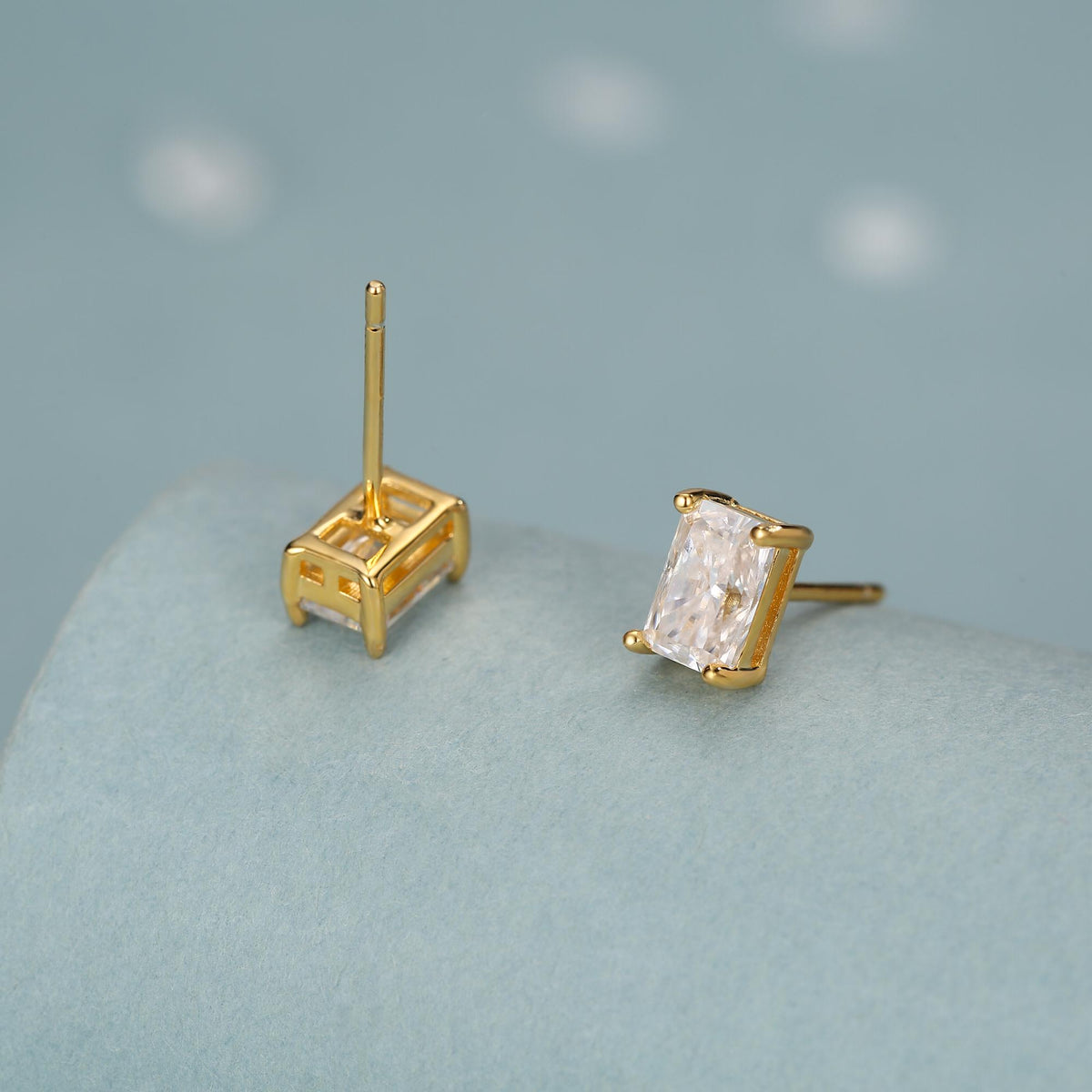 Emerald Cut Diamond CZ Stud Earrings in Sterling Silver, Silver or Gold, Square Cut Crystal Earrings, April Birthstone
